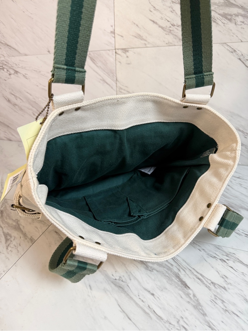 NWT Barnes & Noble World's Best Book Bag Canvas Tote Cream Green Vintage Style - Picture 3 of 3